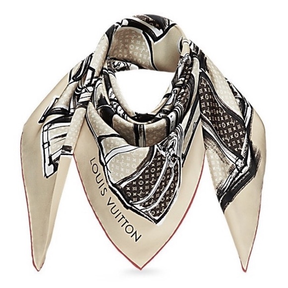 New Louis Vuitton Scarf Trunks Monogram Beige Brown Silk Wrap with LV Gift Box - Picture 2 of 15